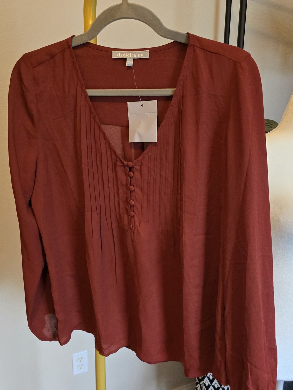 daniel rainn Rust Pintuck V-Neck Button Front Blouse